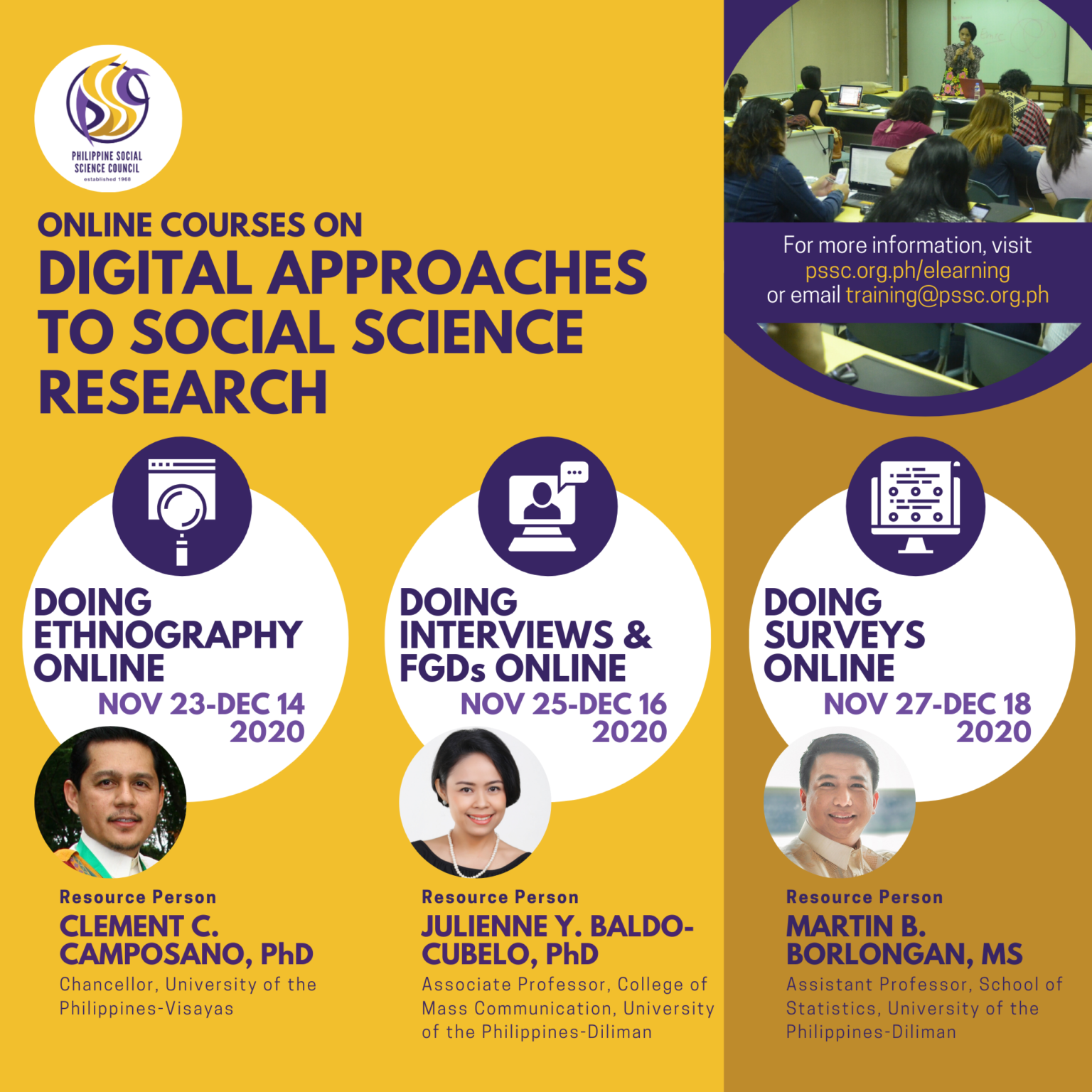 Registration for PSSC’s online social science research training is NOW