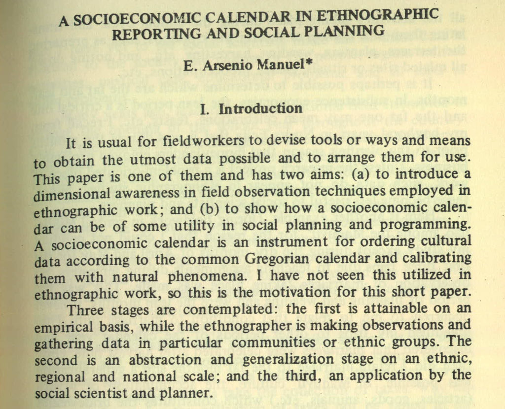 a socioeconomic calendar in ethnographic reporting and social planning