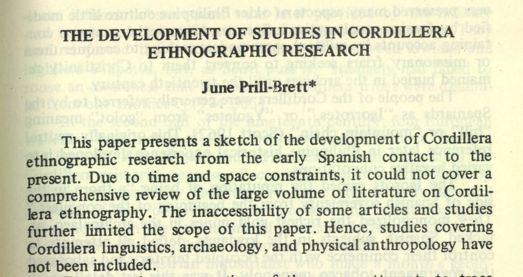 the development of studies in Cordillera ethnographic research