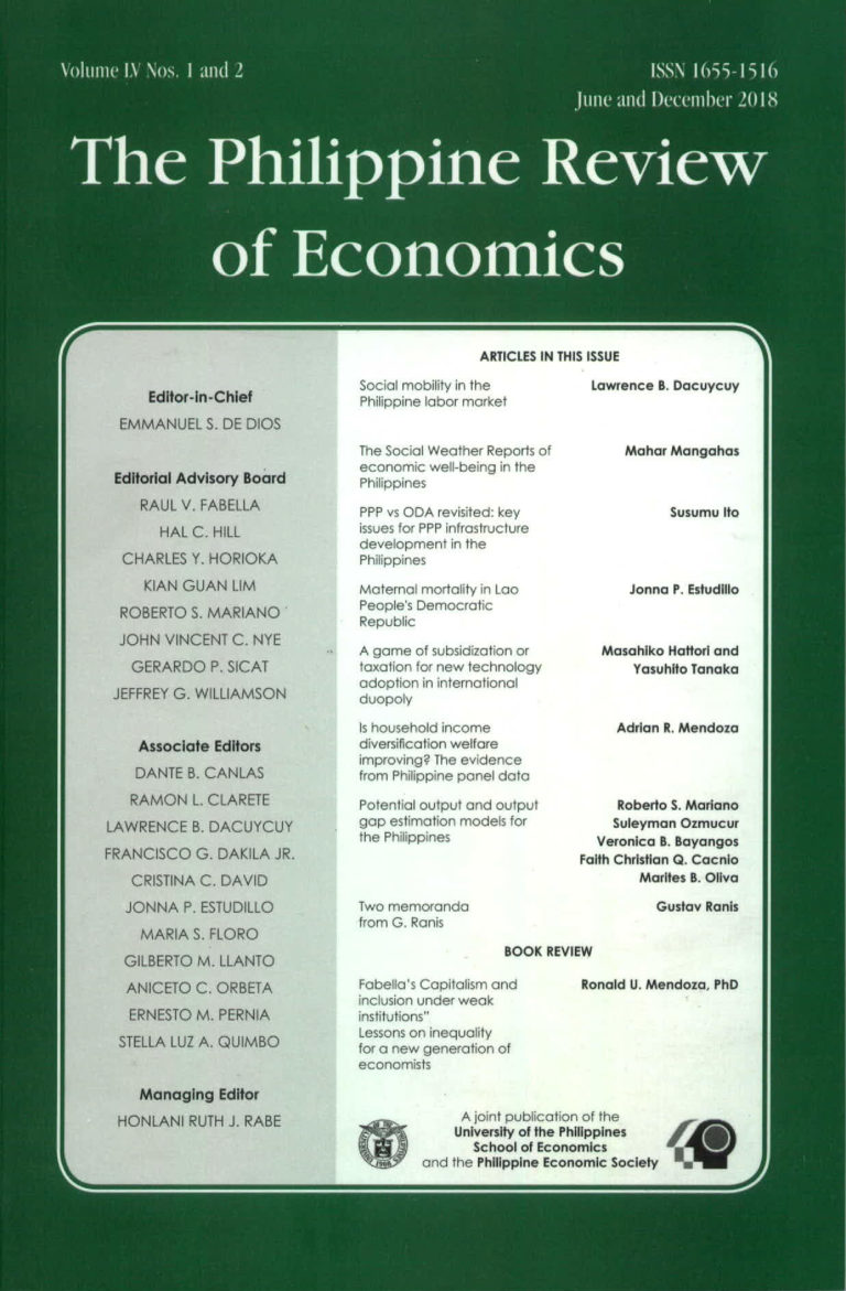 The Philippine Review of Economics vol. 55 nos. 12 Philippine Social